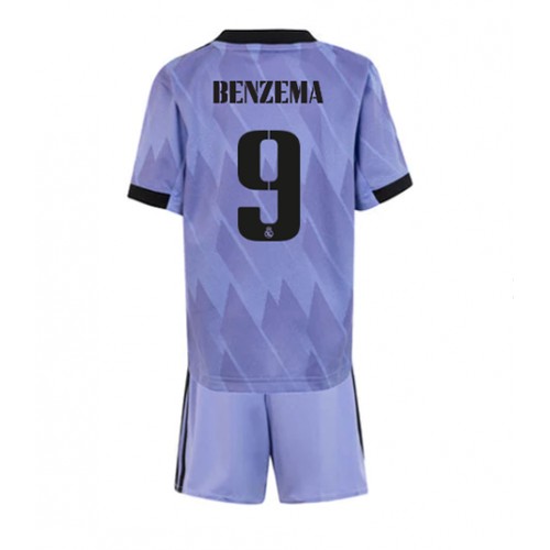 Fotbalové Dres Real Madrid Karim Benzema #9 Dětské Venkovní 2022-23 Krátký Rukáv (+ trenýrky)